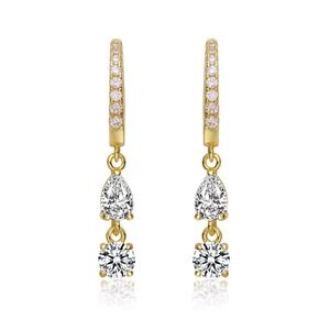Rachel Glauber‎ Daphne Dangle Huggie Earrings Women 14K Gold Plated CZ Pear Gold